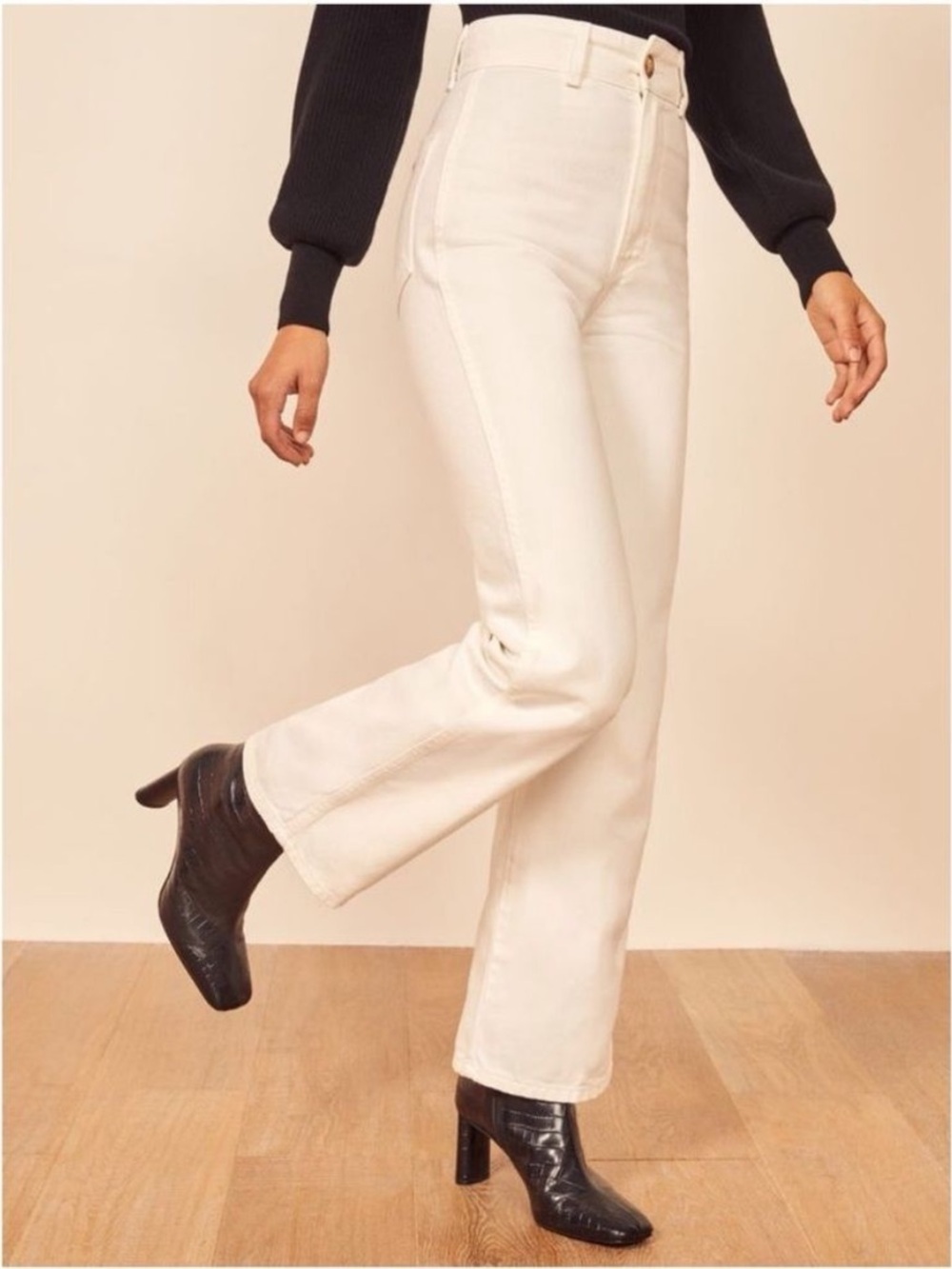 REFORMATION marine jeans white wide leg ankle summer size 30
